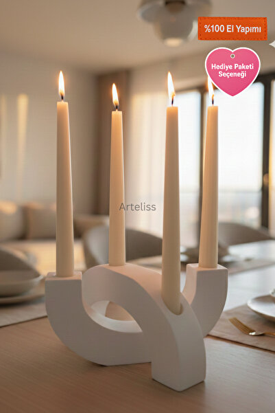 Arteliss Büyük 4 Kollu Dekoratif Şamdan — Modern Tasarım Mumluk | Salon & Sof...