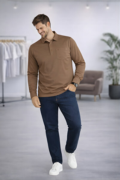 YAKAMEL Men's Shirt Collar Combed Cotton Buttoned Sleeves Shoulder Pad Pcs Tr...