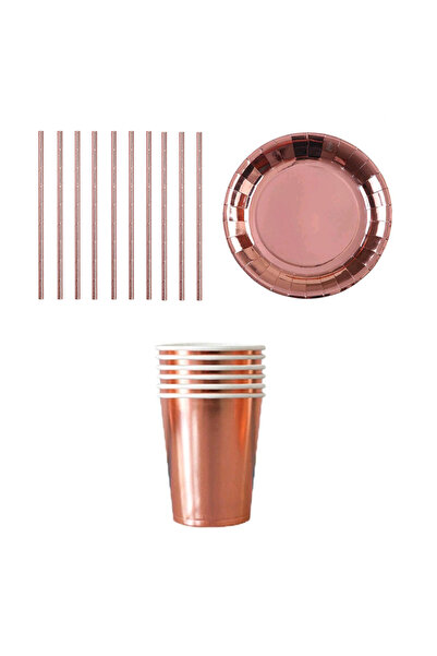 zola Set de 22 accesorii pentru petrecere, pahare, farfurii, paie, auriu roz