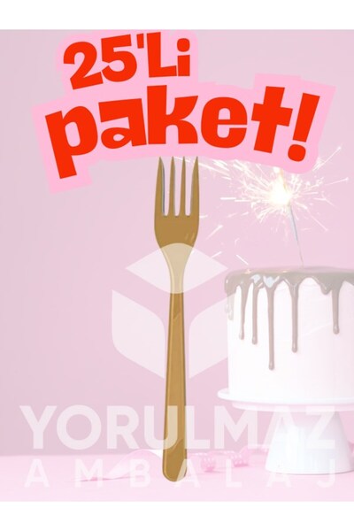 yorulmaz ambalaj Happy Party Gold Plastic Forks 25-Piece – Disposable, Stylis...