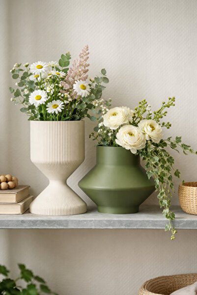 LayerOne Ribbed Tasarım Dekoratif Vazo | Minimal Ev Dekoru