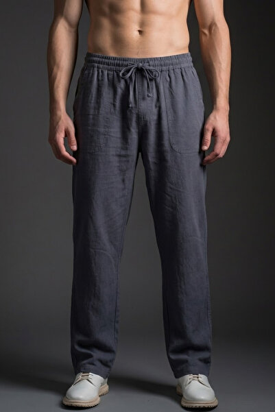 COMBİNE MİCHAİL Men's Casual Wide-Leg Smoked Linen Trousers