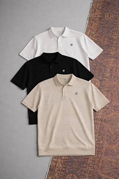 COMBİNE MİCHAİL Men's Casual Cotton Pack 3-Piece Polo Collar T-Shirt