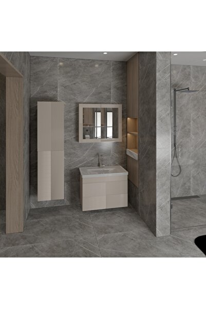 MR CLK MRCLK Antrasit Gri 80 cm Banyo Alt Dolap + Üst Dolap + Yan Boy Dolap +...