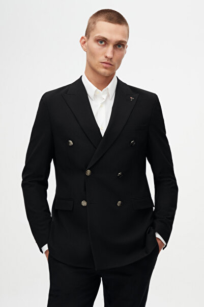 Tween Slim Fit Siyah Yünlü Kumaş Ceket