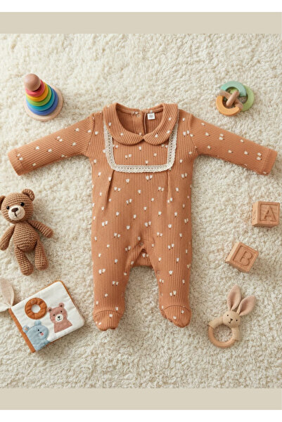 The Clover Baby Girl Vintage Lace Detailed Peter Pan collar Booties Jumpsuit