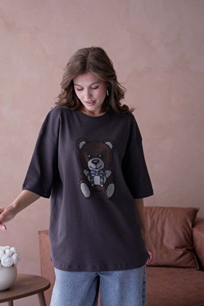 Noi Belis Oversized Teddy Bear Printed Knitted T-Shirt Ss26Ts0022