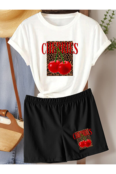 Rayan & Hoor Style Cheress Printed Soft Short Sleeve Top and Shorts Set