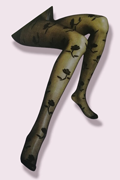 SAMED ÇARŞI Дамски чорапогащи с фини шарки в цвят кафе с дупчици