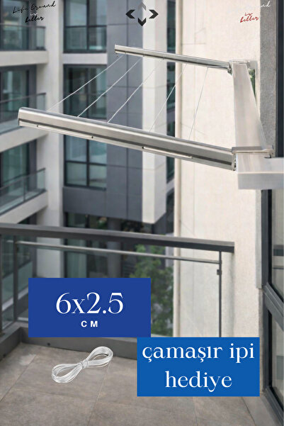 özgürce Paslanmaz Alüminyum Kare Balkon Küpeşte ve Askı Seti, Çamaşır Kurutmalık