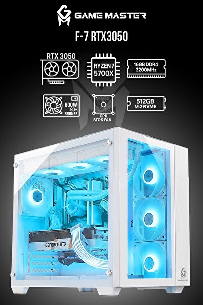 GM Game Master F7 RTX3050 Ryzen 7 5700X CPU 16GB DDR4 RAM 512GB M.2 SSD Beyaz...