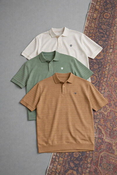 COMBİNE MİCHAİL Men's Casual Cotton Pack 3-Piece Polo Collar T-Shirt