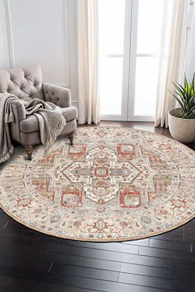 BigArts Home Mürdüm Bordo Vintage Desenli Kaymaz Taban Yıkanabilir Salon Mutf...