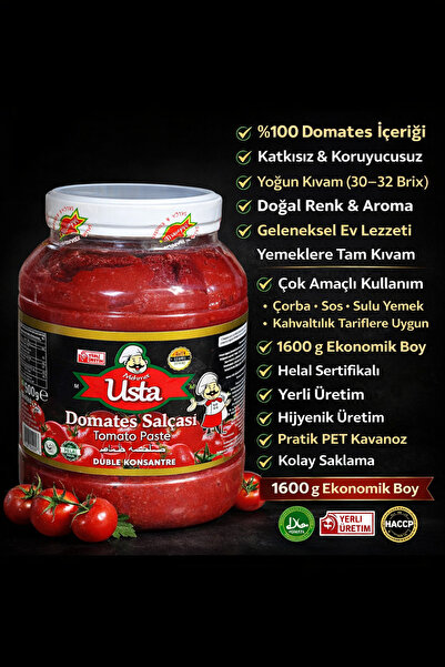 MEHMET USTA Domates Salçası 1600 g Duble Konsantre %100 Domates Katkısız