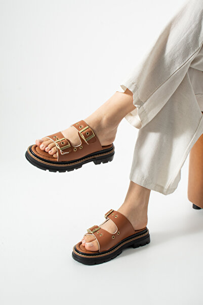 dabab shoes RAVIELA Femei, maro, cu bandă dublă, cu cu cataramă dinți, talpă ...