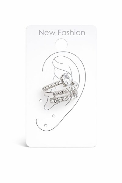 Vipfoni Large Zircon Stone Detailed Row of Zircon Stones with Pronged Cartila...