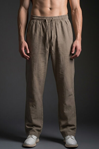 COMBİNE MİCHAİL Men's Casual Wide-Leg Mink Linen Trousers