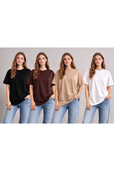 zs zaos fashion Σετ 4 γυναικείων μπλουζών με ίσια βασική λαιμόκοψη, άνετα, ελ...