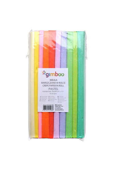 Gimboo Crepe paper roll, 25 x 200 cm, 10 pcs/set, - assorted pastel colors