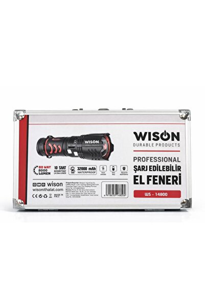 Wıson WS-14800 Şarjlı El Feneri 8000 Lümen 32000 mAh Su Geçirmez Profesyonel
