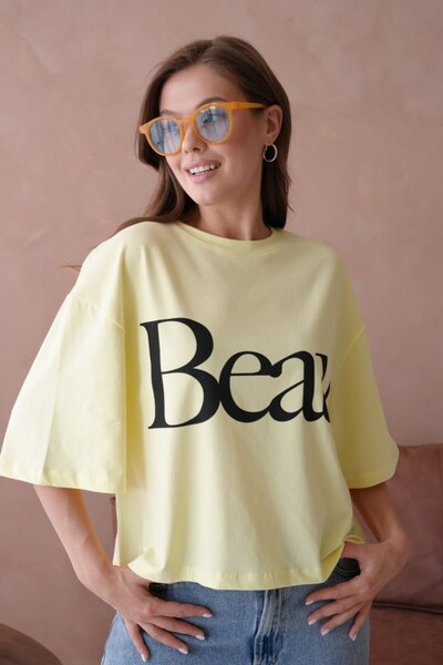 Noi Belis Oversized Printed Crew Neck Knitted T-Shirt Ss26Ts0023
