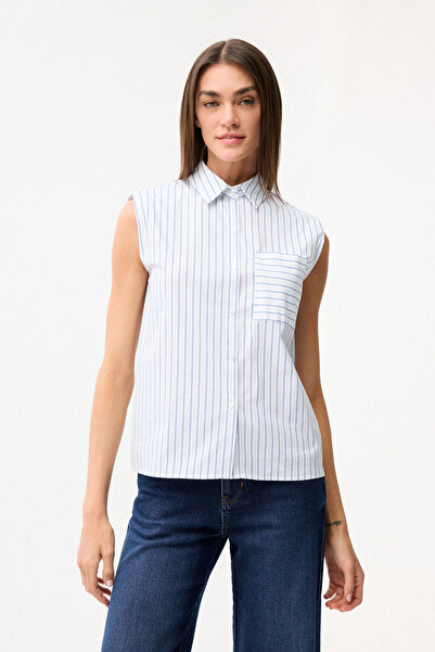 Love My Body Vatkalı Çizgili Gömlek