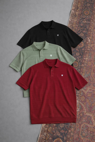 COMBİNE MİCHAİL Men's Casual Cotton Pack 3-Piece Polo Collar T-Shirt