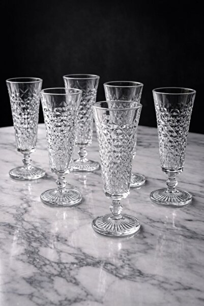 YzHome 6-Piece Glass Flute Patterned Coffee Water Glass with Long Stem 150ml