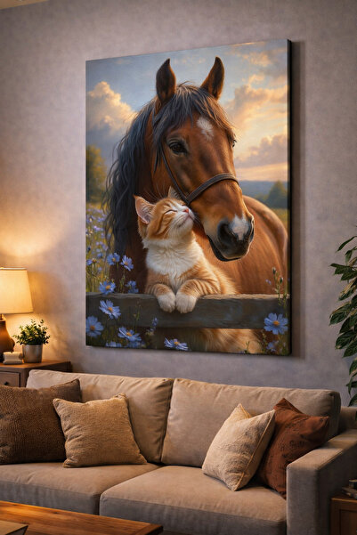 UNiQUE ART At ve Kedi Huzur Verici Kanvas Tablo