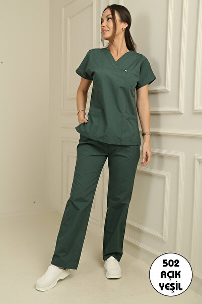 DENİZ İŞ Kadın Terycotton Scrubs Takım - Acı yeşili