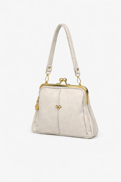 Vorin Luxe Beige Women's Shoulder Bag Gold Metal Frame – Stylish and Suitable...