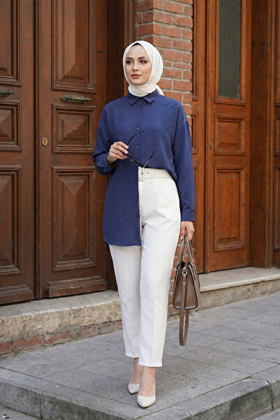 MODAQU Buttoned Modal Fabric Navy Blue Shirt