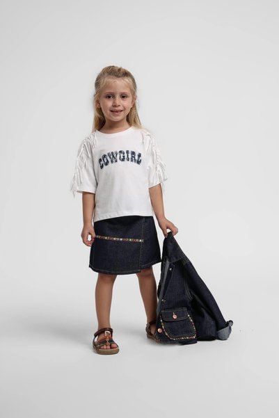 Escabel Baby Girl 1-5 Years Embroidered Denim Shorts Skirt Navy Blue
