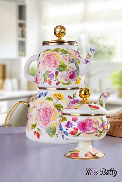 FeyzaDesign Şık Emaye Çaydanlık ve Şekerlik Takımı – Zarif ve Dayanıklı Set