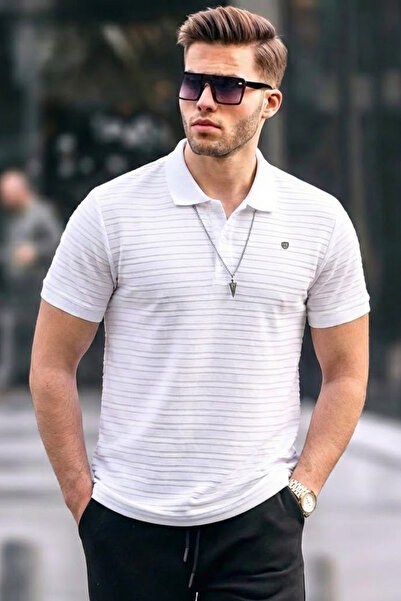 COMBİNE MİCHAİL Men's Basic White Comfort Polo Neck T-Shirt