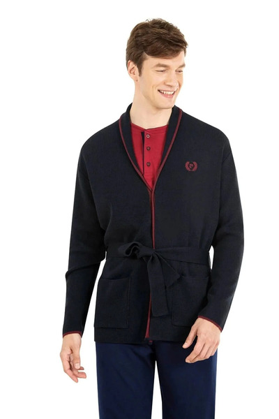 Pierre Cardin Men's Dowry Boxed Collared and Buttoned Navy Blue Pajama Set - ...