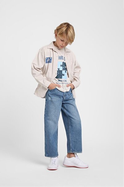 Escabel جاكليون قميص سبوني منقوش للأولاد من عمر 4-14 سنة، لون حجري