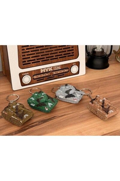 mykhediyevesanatatölyesi Metal Tank Keychain and Bag Ornament with Working Pa...