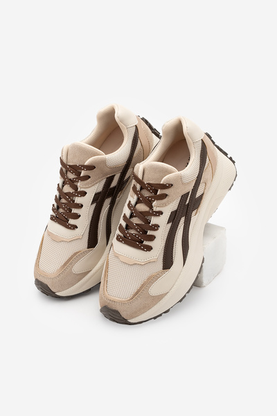 Marjin Women's Sneakers High Thick Sole Lace-Up Sports Shoes Ribaga Brown