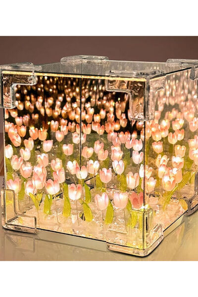 ErCorp Dekoratif Lale Çiçek Aynalı Gece Lambası Aynalı Lale LED Lamba