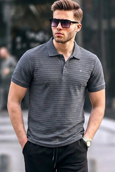 COMBİNE MİCHAİL Men's Basic Dark Gray Comfort Polo Neck T-Shirt