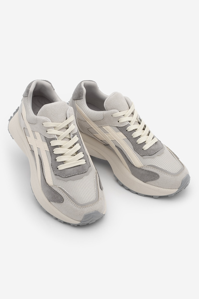 Marjin Women's Sneakers High Thick Sole Lace-Up Sports Shoes Ribaga Gray