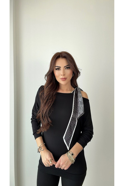 COjans Kadın Uzun Kollu Fular Detay çilek Kumaş Bluz