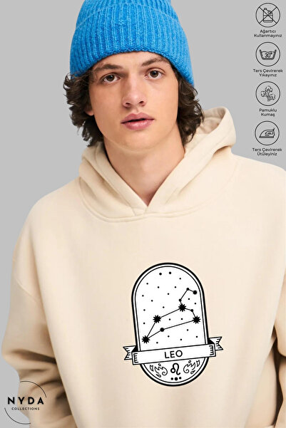 Nyda Collections Unisex Hoodie Μακρυμάνικο με στάμπα Leo Lion, με κουκούλα, O...