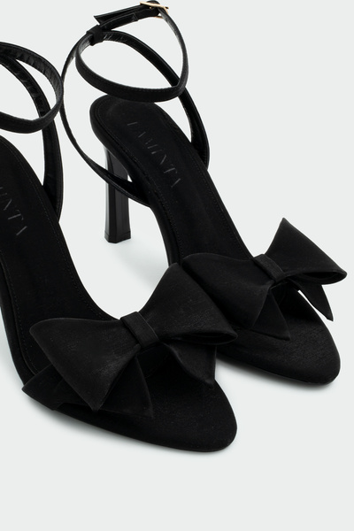 LAMİNTA Wanbi Bow Detail Black Satin Women's Heeled Shoes
