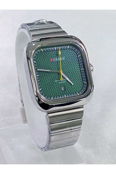 Curren Çelik kordonlu, takvimli, kadranı yeşil, retro, su geçirmez erkek kol ...