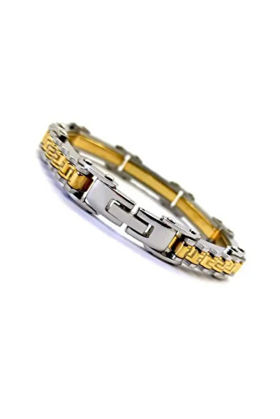OSMANLI GÜMÜŞ Greek Wavy Steel Yellow Men's Bracelet with Tag Cblaltgrek1
