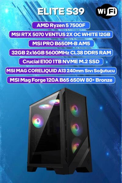 Game Garaj Elite S39 AMD Ryzen 5 7500F 32GB RAM 1TB SSD RTX5070 240mm Sıvı So...
