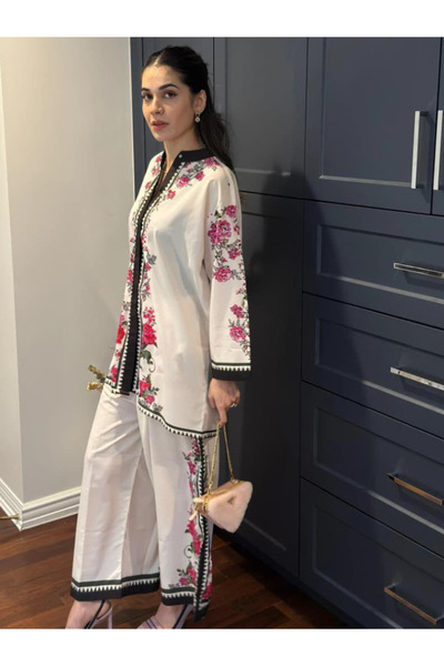 MYSMAR Mymsar White Viscose Rayon Top Bottom - HRT6178 | White