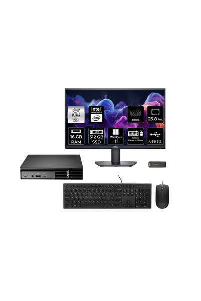 Dell Pro Micro QCM1250 Ultra 7 265T 16GB 512GB SSD 23.8" Monitör W11P Mini Masaüstü Bilgisayar